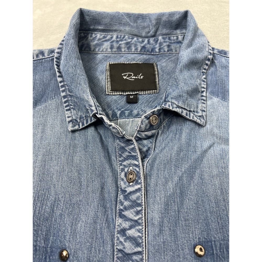 Rails Ashlyn Denim Shirt Womens Medium Dark Wash Button Front Chambray Boho - Picture 3 of 9